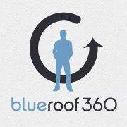 BlueRoof360 logo with a silhouette of a person inside an arrow-shaped circle representing comprehens